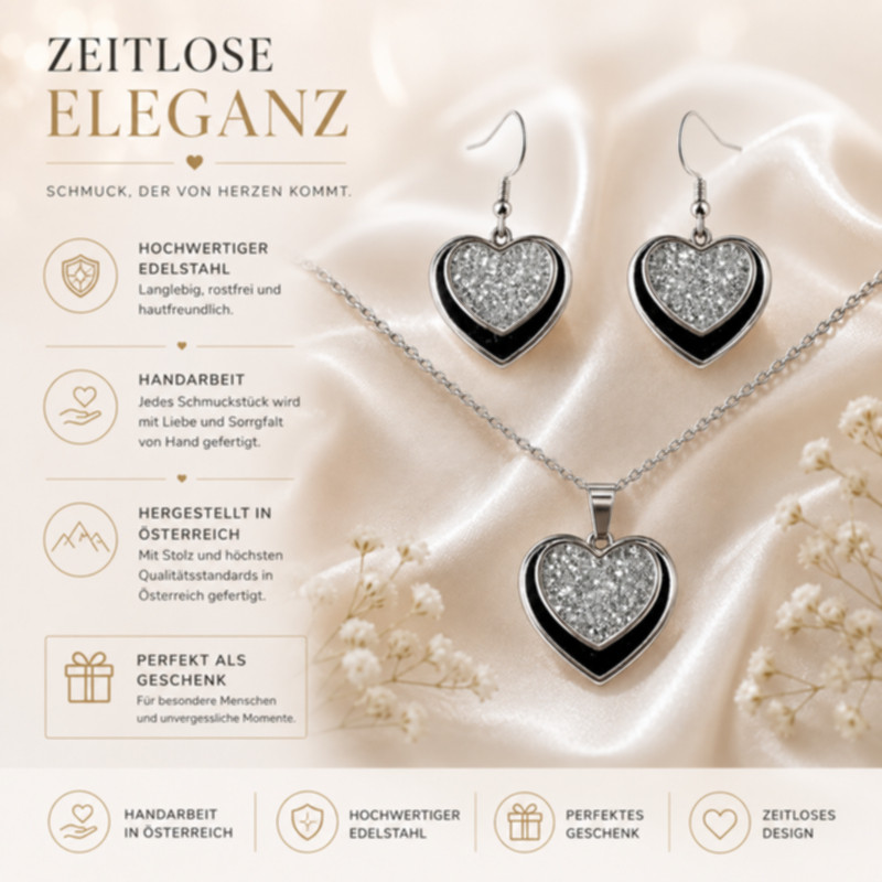 Herz Schmuckset Edelstahl handgefertigte Halskette & Ohrringe